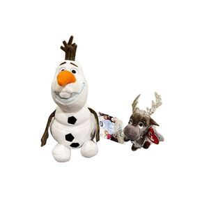 Disney Frozen OLAF plush & TY Sven  keychain bundle